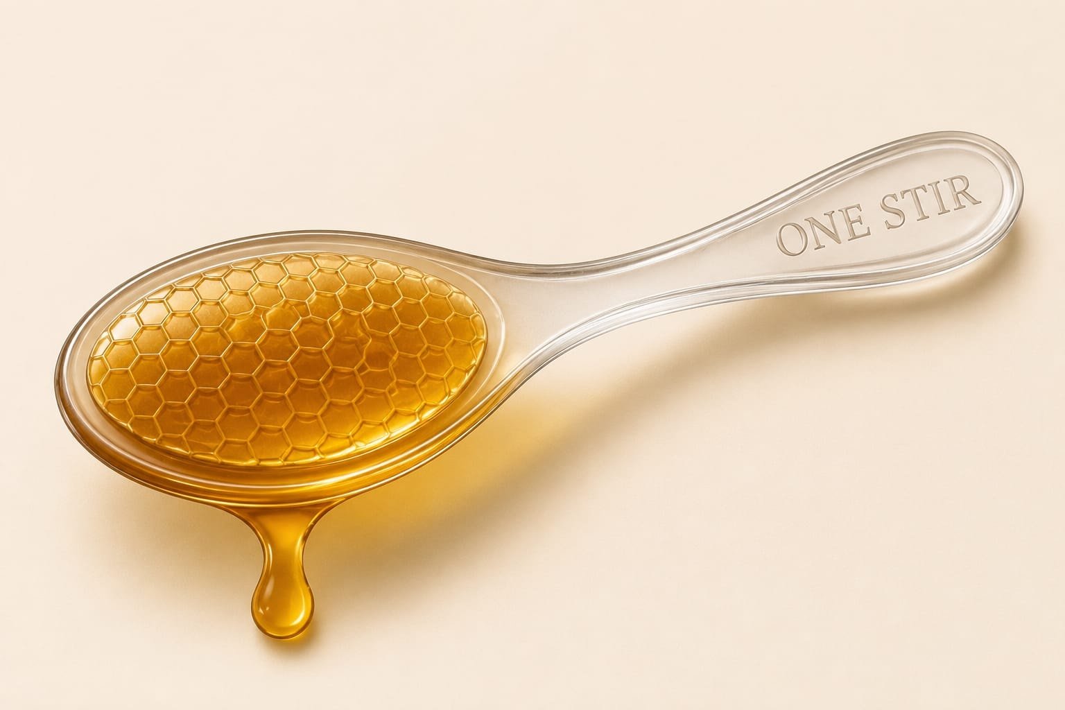 One Stir spoon filled with golden honey